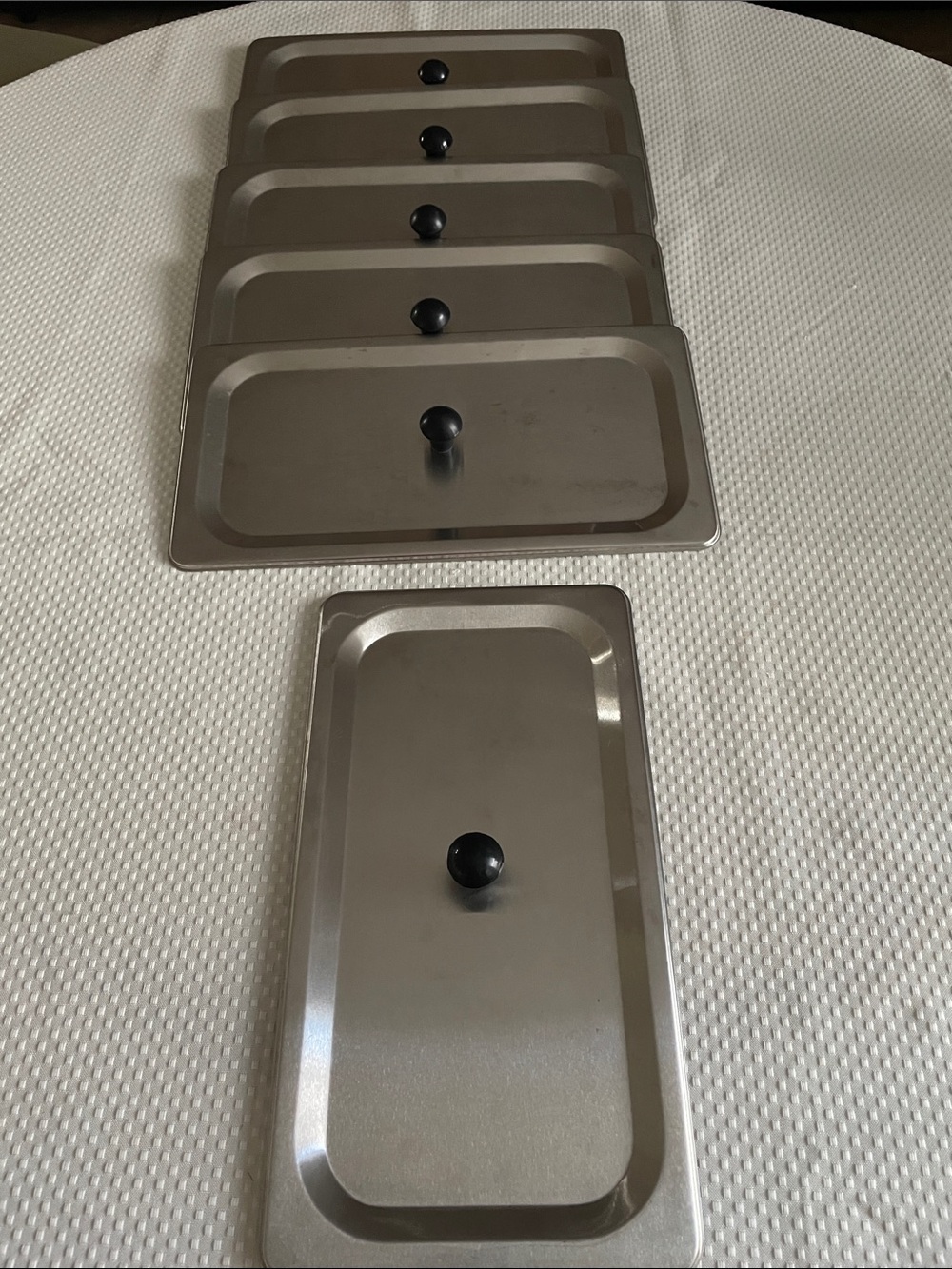 Stainless Steel Rectangle Food Pan Lids with Black Knobs - Set of 6